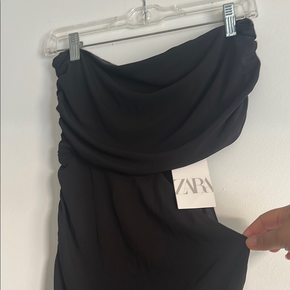 NWT Zara Black Draped Women's Dress with cut out - Picture 2 of 3